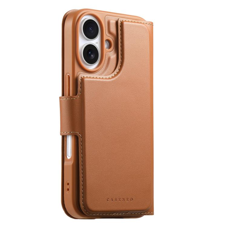 For iPhone 16 CaseNeo Finger Grip Strap MagSafe Leather Phone Case(Brown)