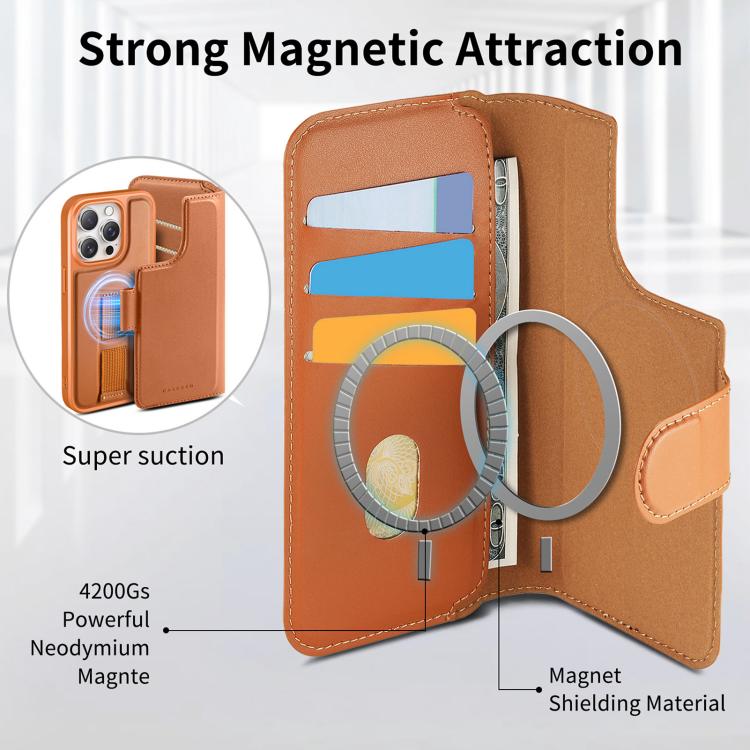 For iPhone 15 Pro CaseNeo Finger Grip Strap MagSafe Leather Phone Case(Brown)