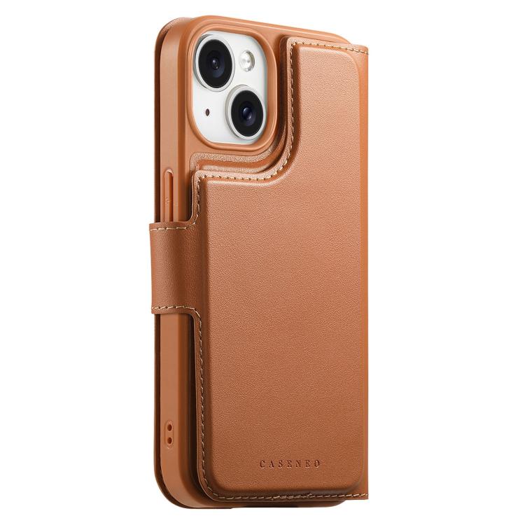 For iPhone 15 Plus / 14 Plus CaseNeo Finger Grip Strap MagSafe Leather Phone Case(Brown)