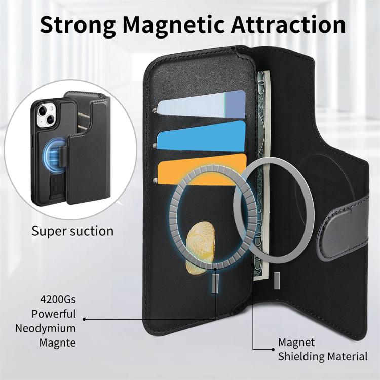For iPhone 15 CaseNeo Finger Grip Strap MagSafe Leather Phone Case(Black)