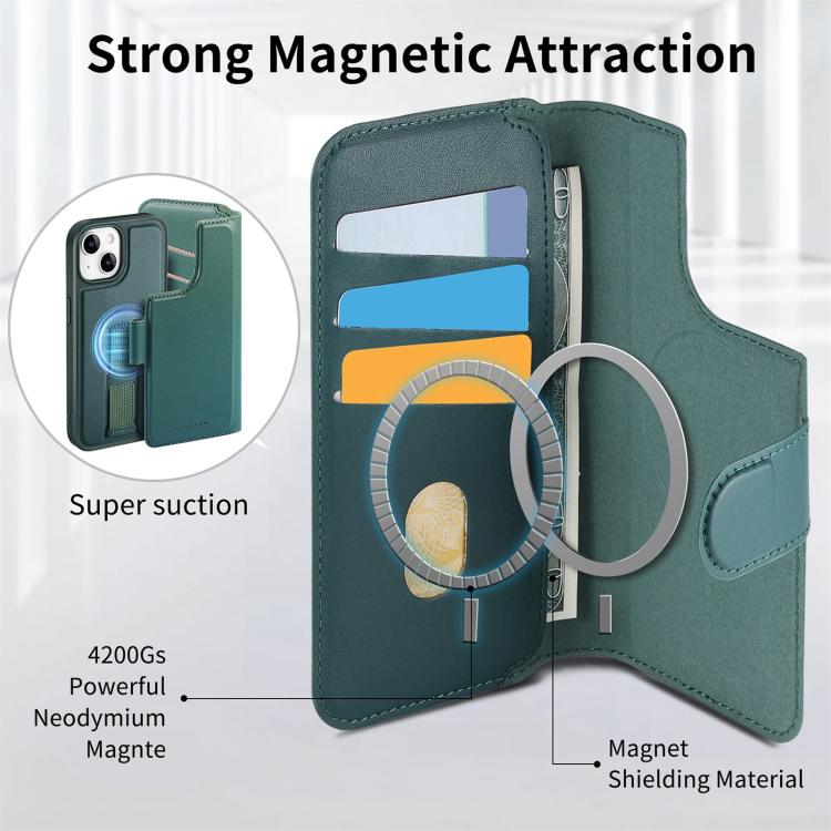 For iPhone 15 CaseNeo Finger Grip Strap MagSafe Leather Phone Case(Green)
