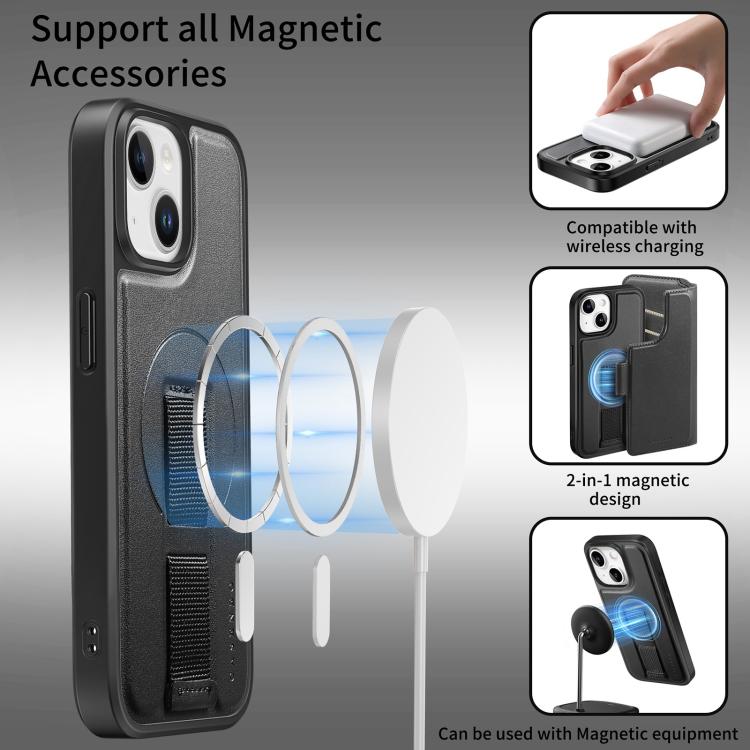 For iPhone 14 / 13 CaseNeo Finger Grip Strap MagSafe Leather Phone Case(Black)