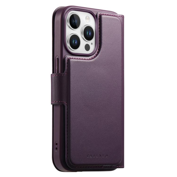 For iPhone 14 Pro CaseNeo Finger Grip Strap MagSafe Leather Phone Case(Purple)