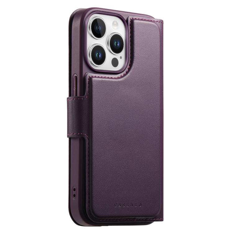 For iPhone 14 Pro Max CaseNeo Finger Grip Strap MagSafe Leather Phone Case(Purple)