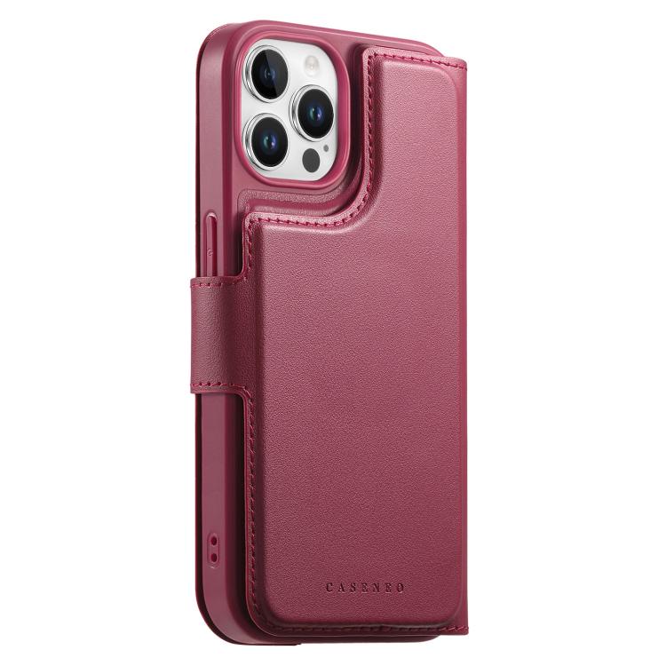 For iPhone 14 Pro Max CaseNeo Finger Grip Strap MagSafe Leather Phone Case(Red)