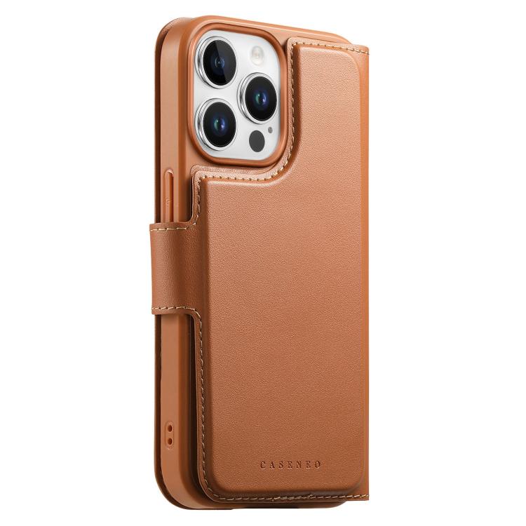 For iPhone 13 Pro Max CaseNeo Finger Grip Strap MagSafe Leather Phone Case(Brown)