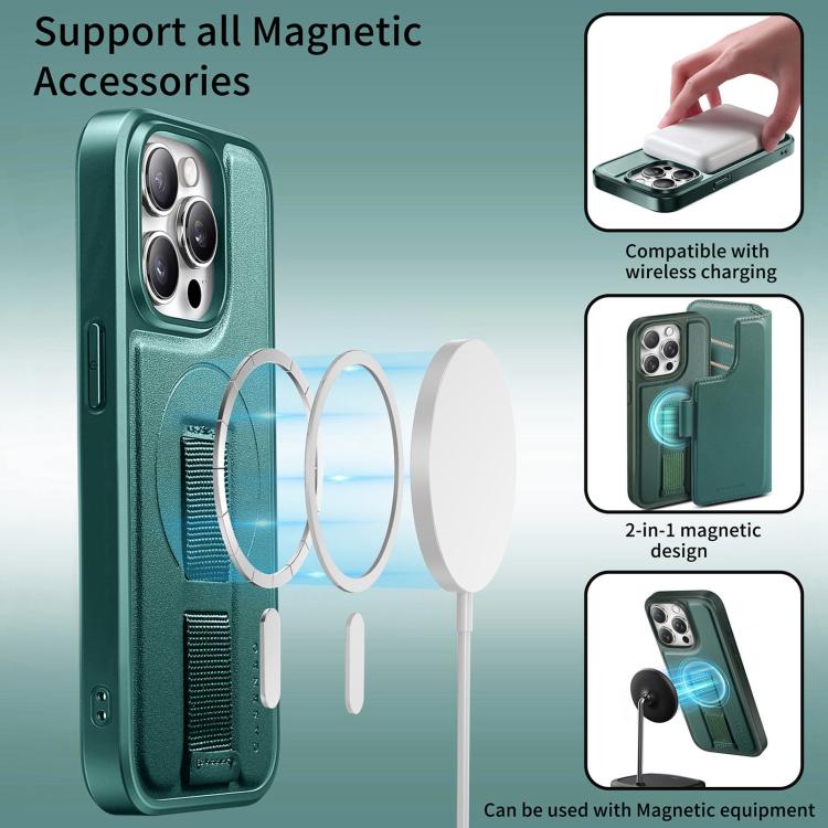For iPhone 13 Pro Max CaseNeo Finger Grip Strap MagSafe Leather Phone Case(Green)