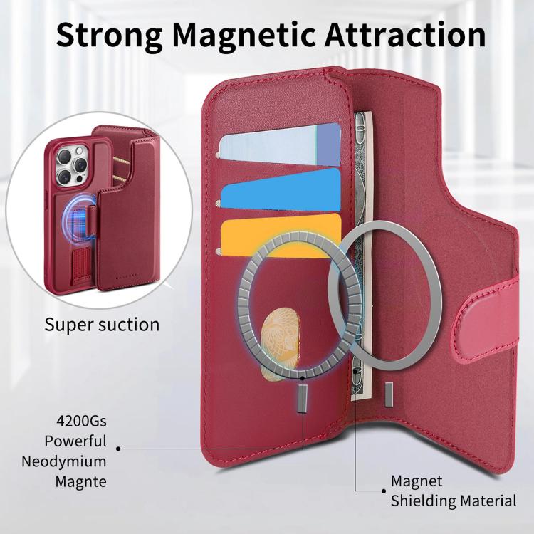 For iPhone 13 Pro Max CaseNeo Finger Grip Strap MagSafe Leather Phone Case(Red)
