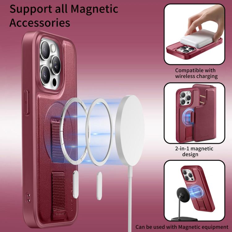 For iPhone 13 Pro Max CaseNeo Finger Grip Strap MagSafe Leather Phone Case(Red)