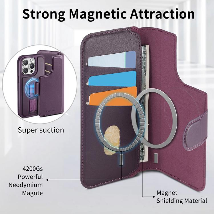 For iPhone 13 Pro CaseNeo Finger Grip Strap MagSafe Leather Phone Case(Purple)