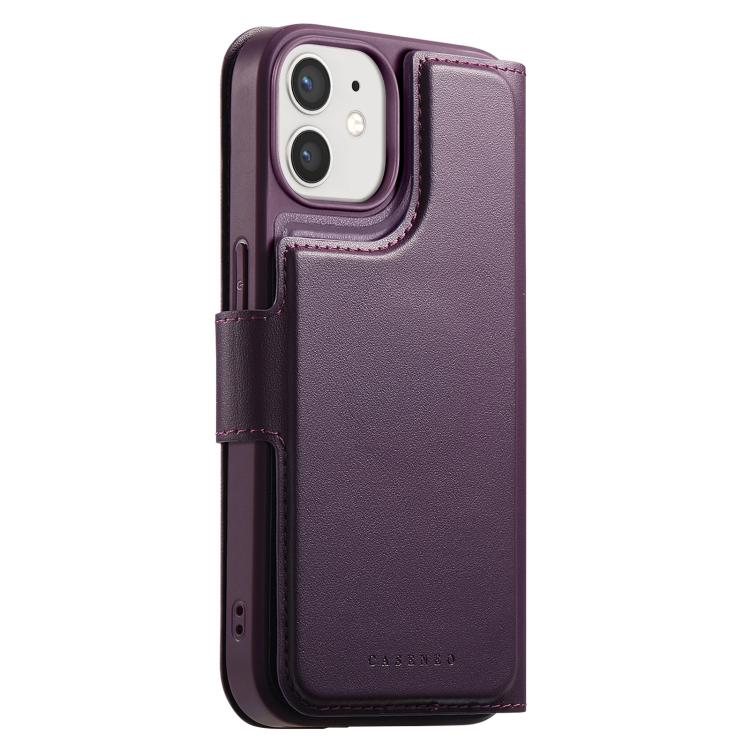 For iPhone 12 / 12 Pro CaseNeo Finger Grip Strap MagSafe Leather Phone Case(Purple)