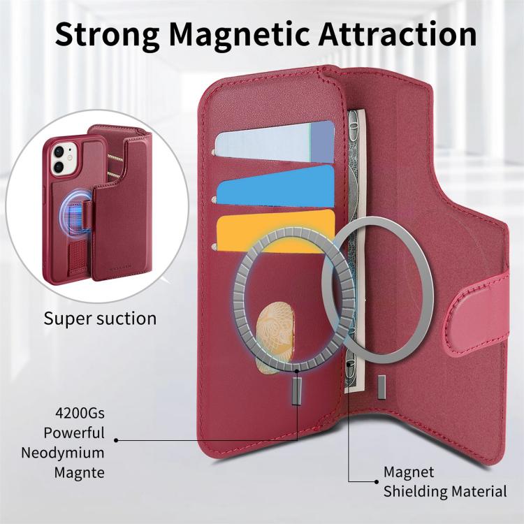 For iPhone 12 / 12 Pro CaseNeo Finger Grip Strap MagSafe Leather Phone Case(Red)