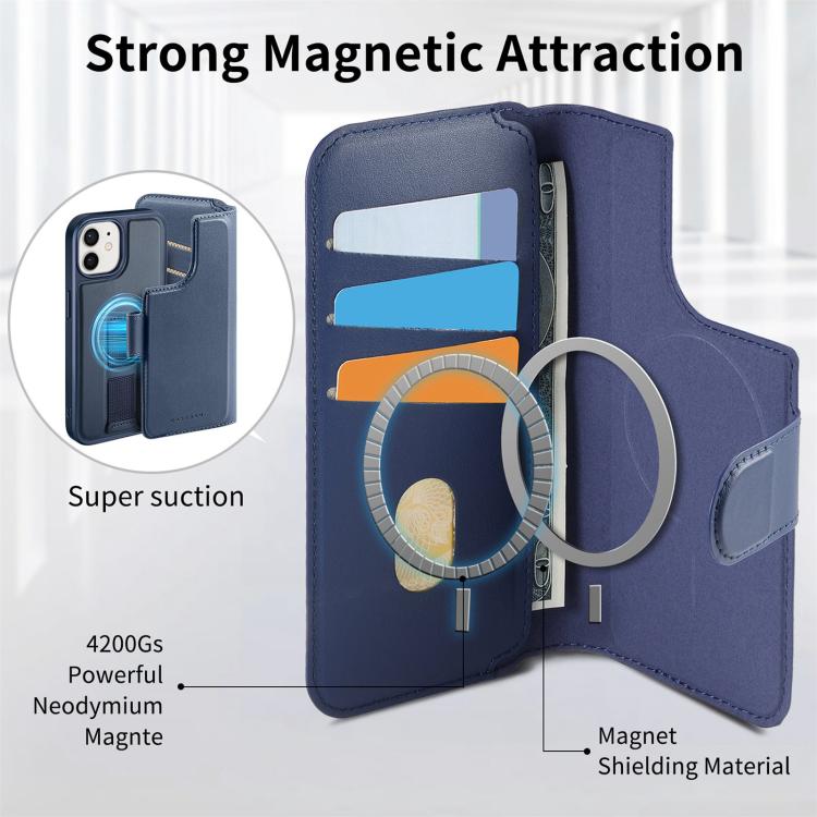 For iPhone 12 / 12 Pro CaseNeo Finger Grip Strap MagSafe Leather Phone Case(Blue)