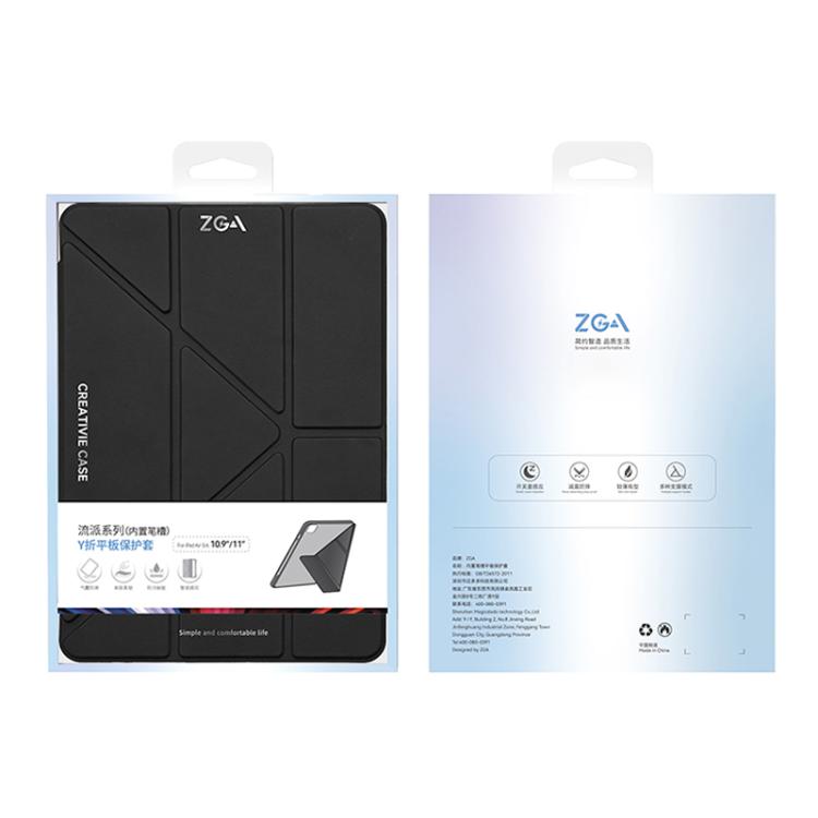 For iPad Pro 11 2022 / 2021 ZGA Genre Series Y-Fold Leather Tablet Case with Pen Slot(Black)