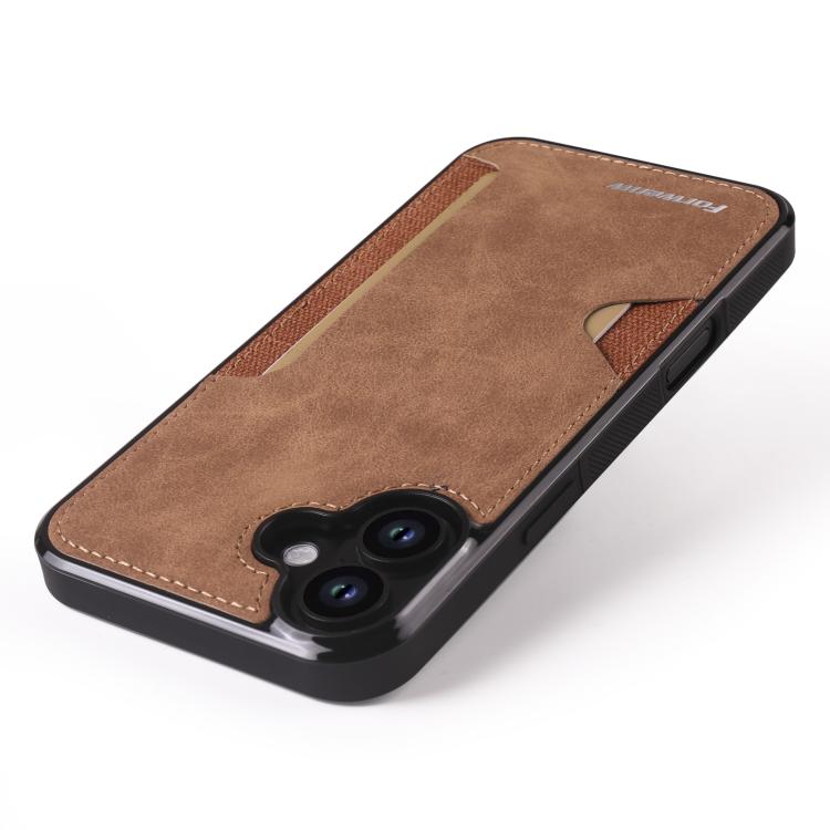 For iPhone 16 Plus Forwenw F5 Series Integrated Card Bag Phone Case(Brown)