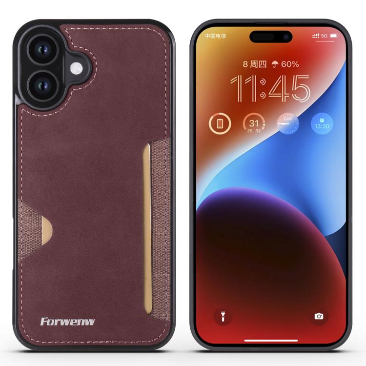 For iPhone 16 Plus Forwenw F5 Series Integrated Card Bag Phone Case(Red)