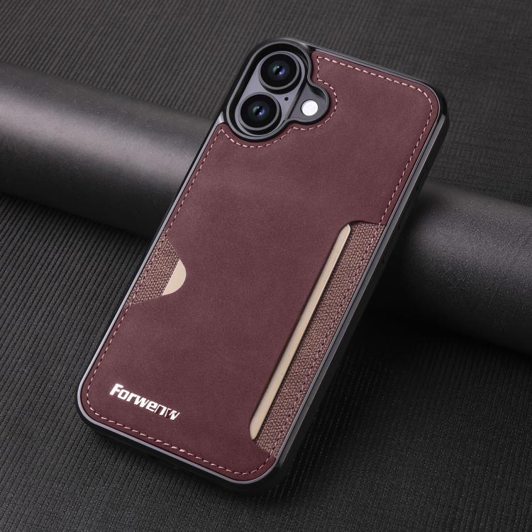For iPhone 16 Plus Forwenw F5 Series Integrated Card Bag Phone Case(Red)