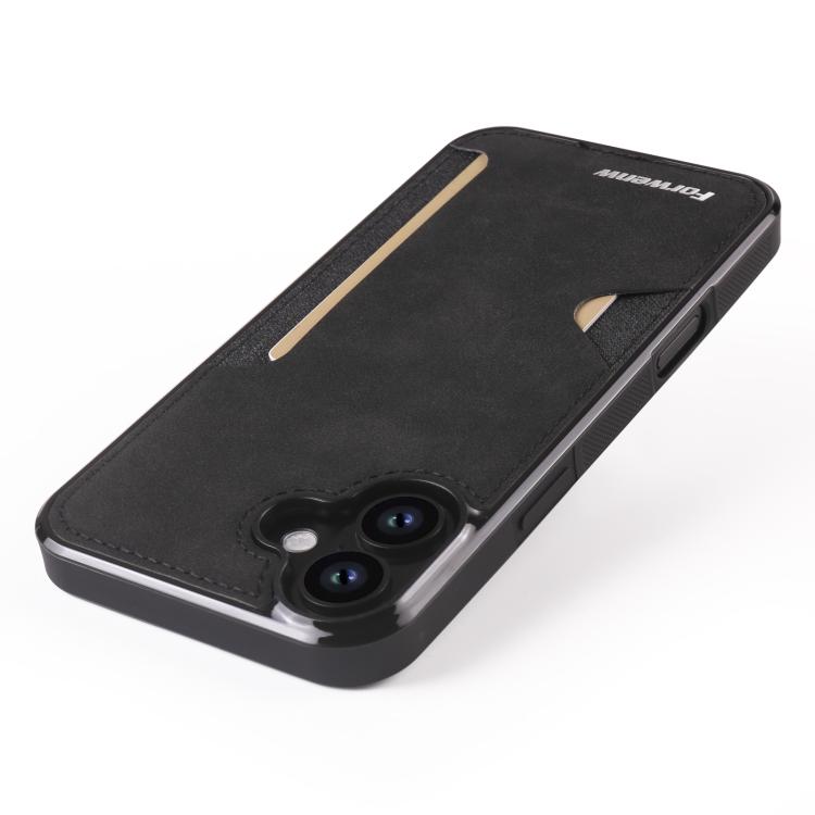 For iPhone 16 Forwenw F5 Series Integrated Card Bag Phone Case(Black)