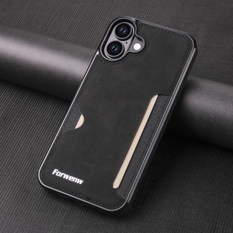 For iPhone 16 Forwenw F5 Series Integrated Card Bag Phone Case(Black)