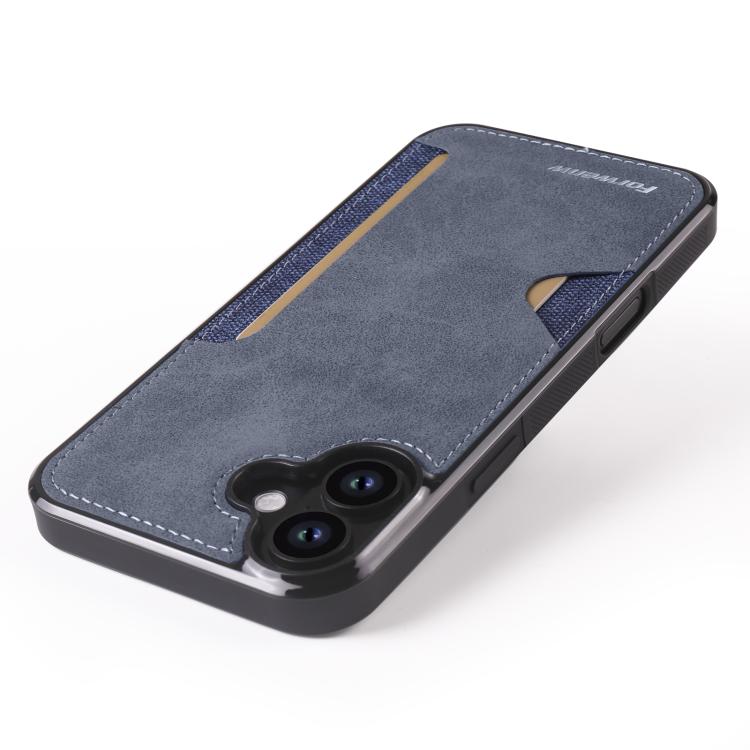 For iPhone 16 Forwenw F5 Series Integrated Card Bag Phone Case(Blue)