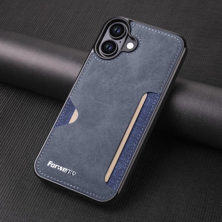For iPhone 16 Forwenw F5 Series Integrated Card Bag Phone Case(Blue)