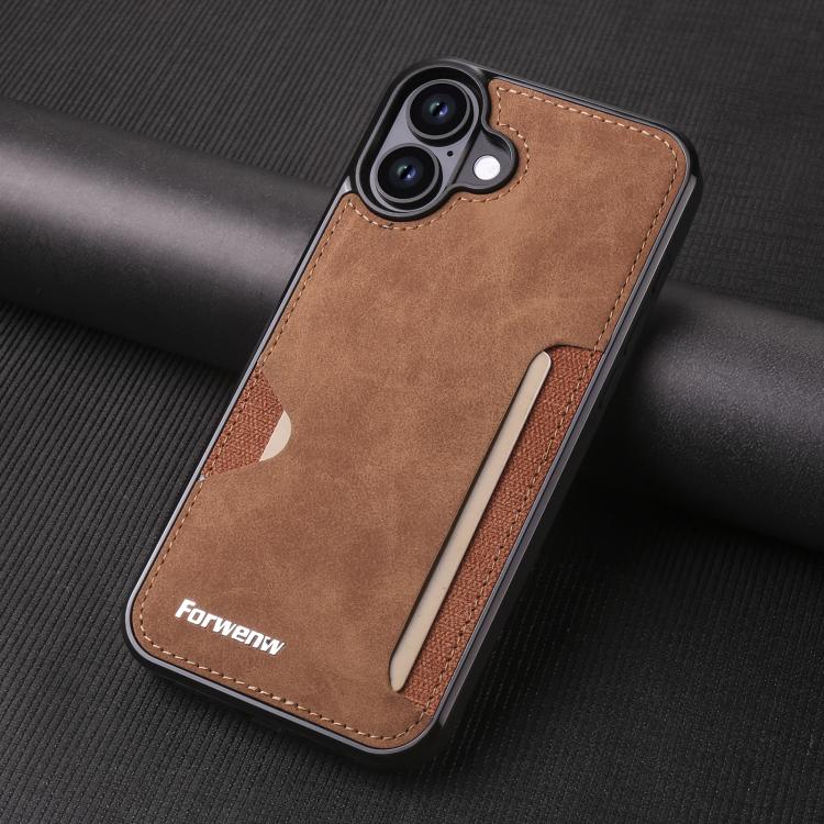 For iPhone 16 Forwenw F5 Series Integrated Card Bag Phone Case(Brown)