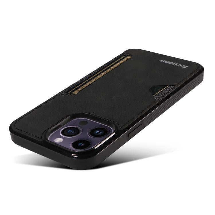 For iPhone 14 Pro Max Forwenw F5 Series Integrated Card Bag Phone Case(Black)