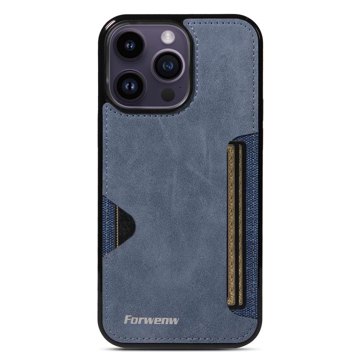 For iPhone 14 Pro Max Forwenw F5 Series Integrated Card Bag Phone Case(Blue)