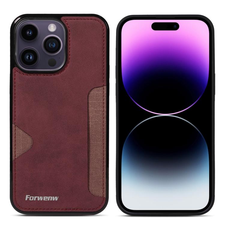 For iPhone 14 Pro Max Forwenw F5 Series Integrated Card Bag Phone Case(Red)