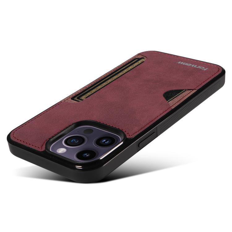 For iPhone 14 Pro Max Forwenw F5 Series Integrated Card Bag Phone Case(Red)