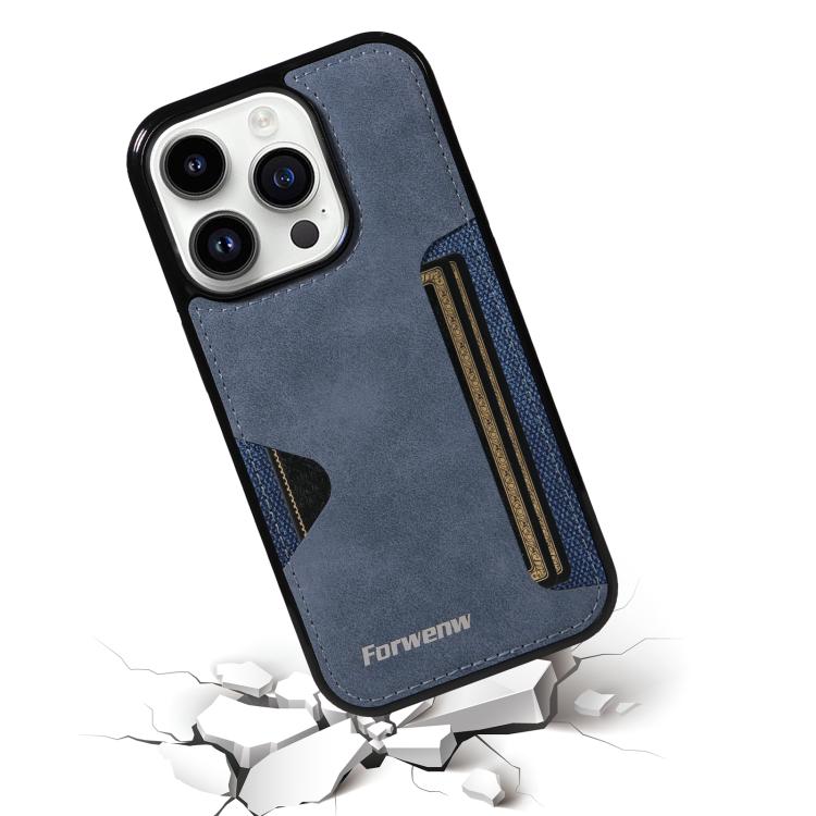 For iPhone 14 Pro Forwenw F5 Series Integrated Card Bag Phone Case(Blue)