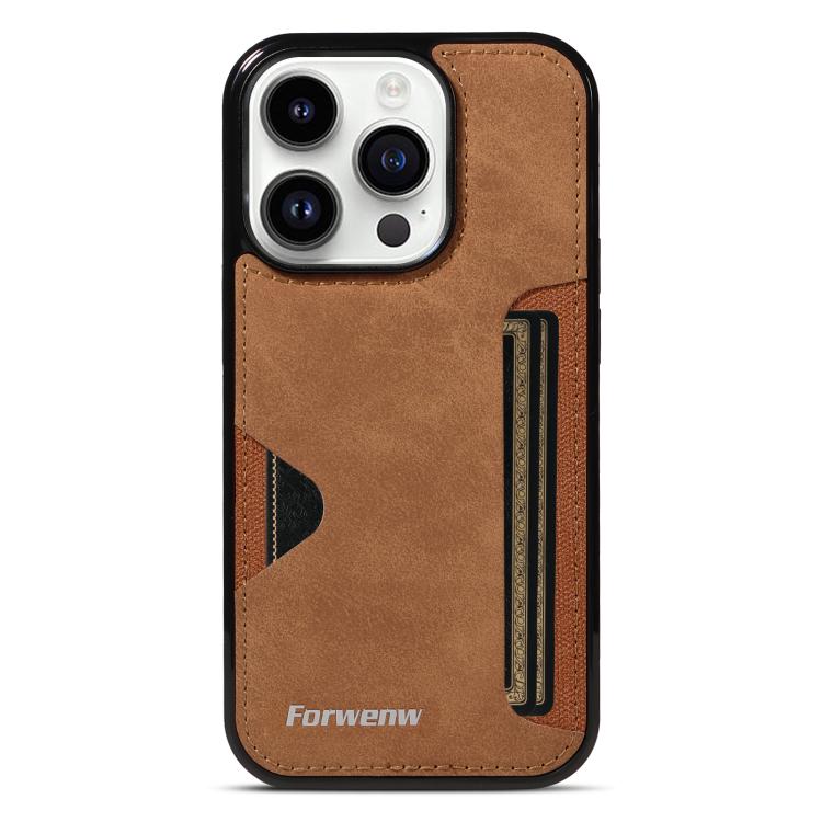 For iPhone 14 Pro Forwenw F5 Series Integrated Card Bag Phone Case(Brown)