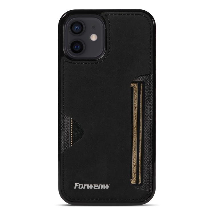For iPhone 12 Forwenw F5 Series Integrated Card Bag Phone Case(Black)