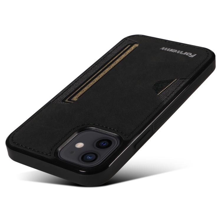 For iPhone 12 Forwenw F5 Series Integrated Card Bag Phone Case(Black)