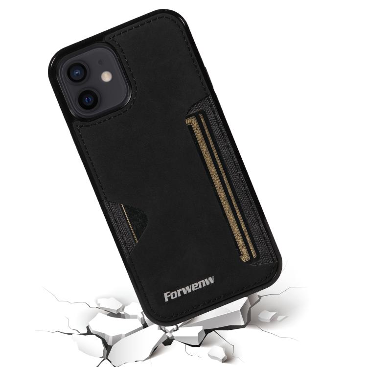 For iPhone 12 Forwenw F5 Series Integrated Card Bag Phone Case(Black)