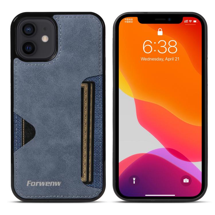 For iPhone 12 Forwenw F5 Series Integrated Card Bag Phone Case(Blue)
