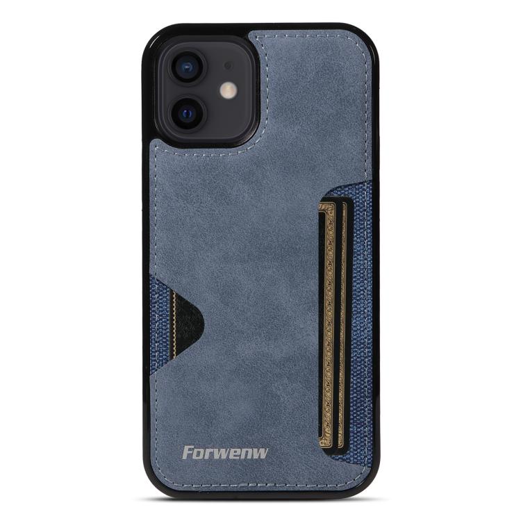 For iPhone 12 Forwenw F5 Series Integrated Card Bag Phone Case(Blue)