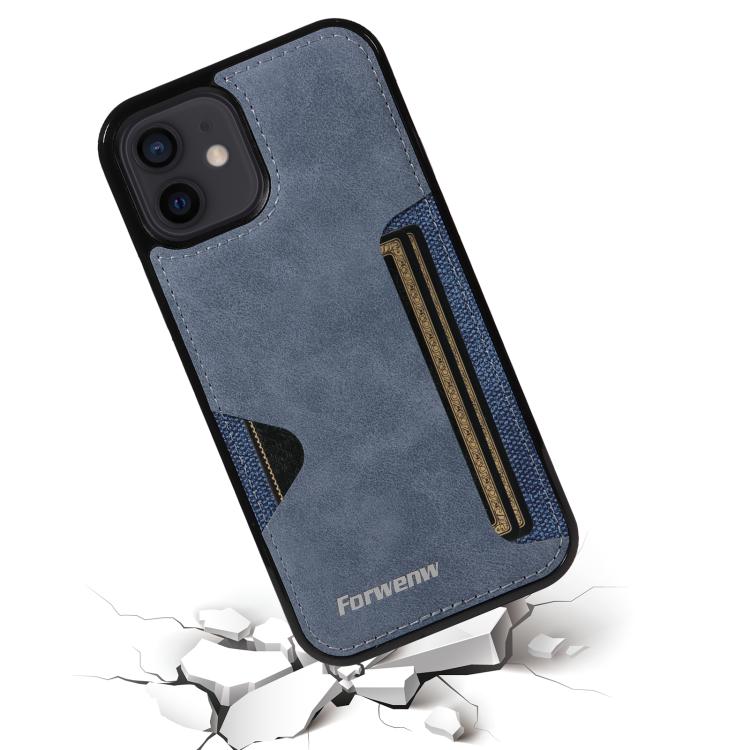 For iPhone 12 Forwenw F5 Series Integrated Card Bag Phone Case(Blue)
