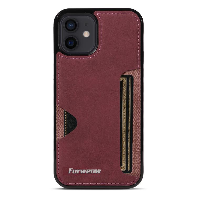 For iPhone 12 Forwenw F5 Series Integrated Card Bag Phone Case(Red)