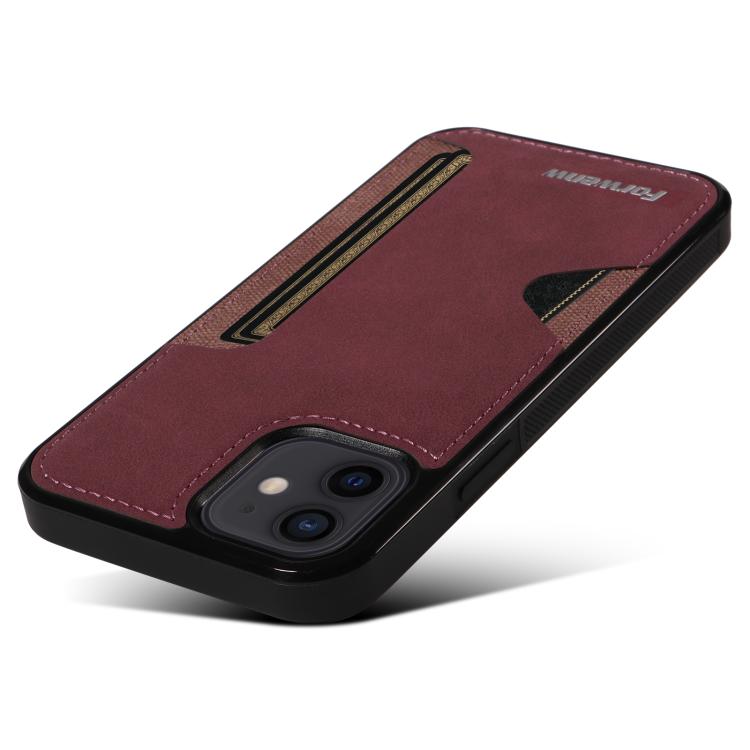 For iPhone 12 Forwenw F5 Series Integrated Card Bag Phone Case(Red)