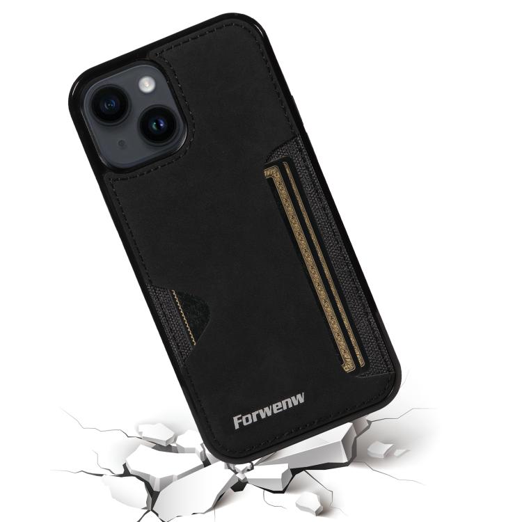 For iPhone 14 Forwenw F5 Series Integrated Card Bag Phone Case(Black)