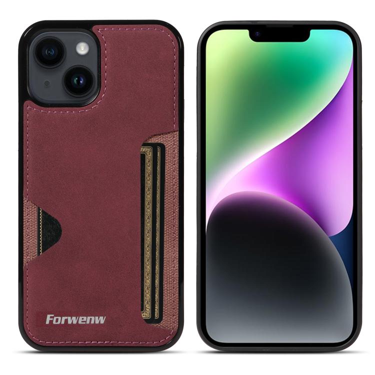 For iPhone 14 Forwenw F5 Series Integrated Card Bag Phone Case(Red)