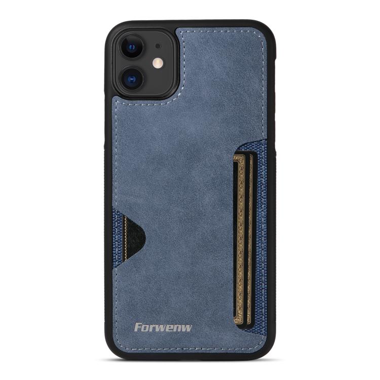 For iPhone 11 Forwenw F5 Series Integrated Card Bag Phone Case(Blue)