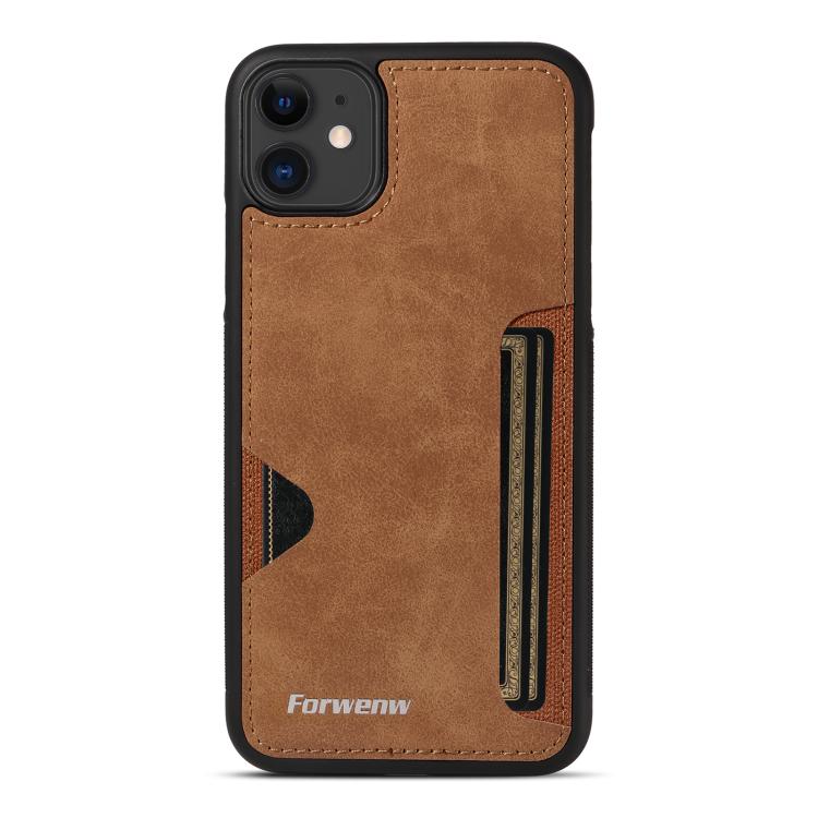 For iPhone 11 Forwenw F5 Series Integrated Card Bag Phone Case(Brown)