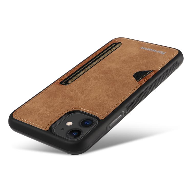 For iPhone 11 Forwenw F5 Series Integrated Card Bag Phone Case(Brown)