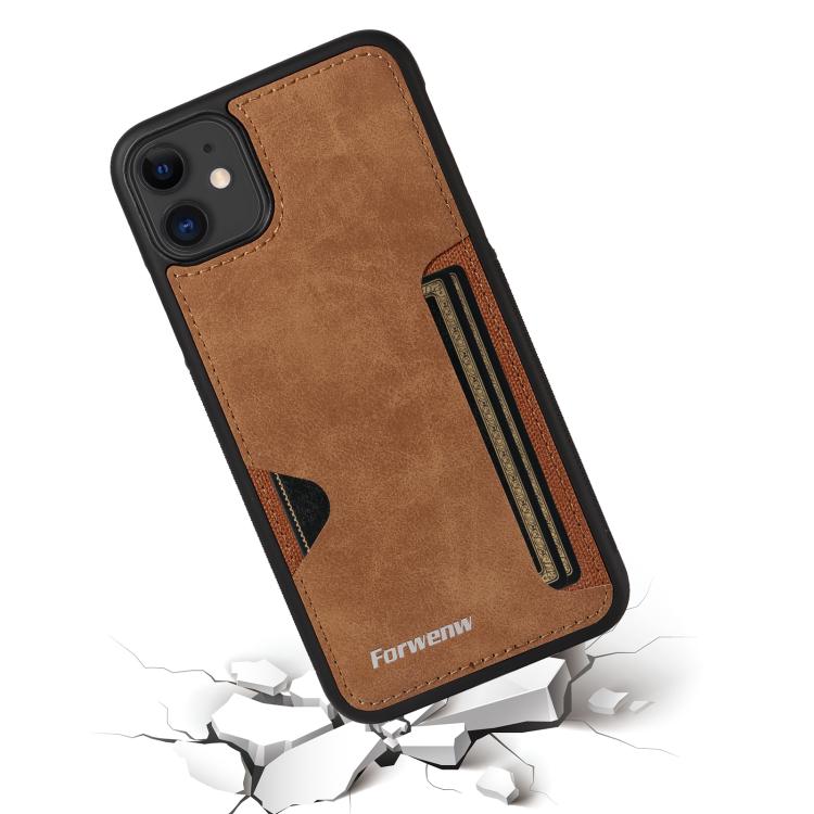 For iPhone 11 Forwenw F5 Series Integrated Card Bag Phone Case(Brown)