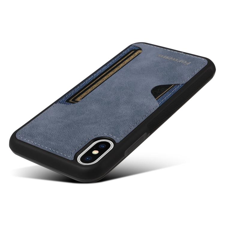 For iPhone X / XS Forwenw F5 Series Integrated Card Bag Phone Case(Blue)
