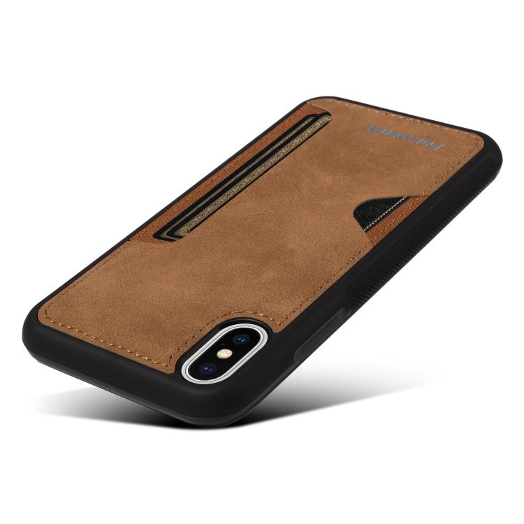 For iPhone X / XS Forwenw F5 Series Integrated Card Bag Phone Case(Brown)