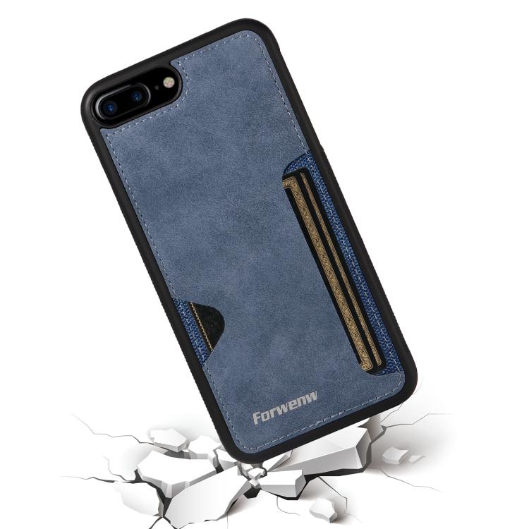 For iPhone 7 Plus / 8 Plus Forwenw F5 Series Integrated Card Bag Phone Case(Blue)