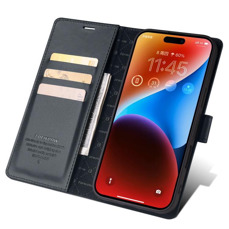 For iPhone 16 Plus Forwenw F6 Series RFID Leather Phone Case(Black)